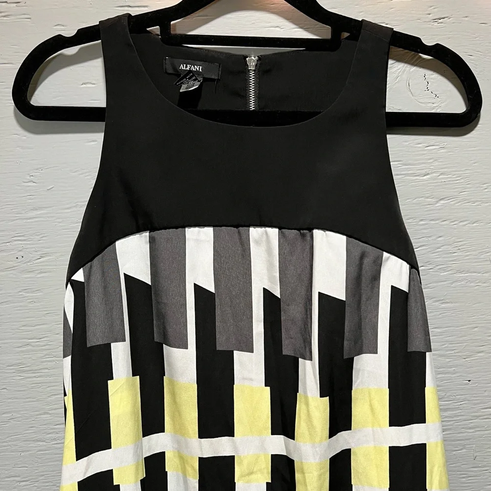 Alfani watercolor drape asymmetrical hem high neck zip closure midi dress - Picture 6 of 11